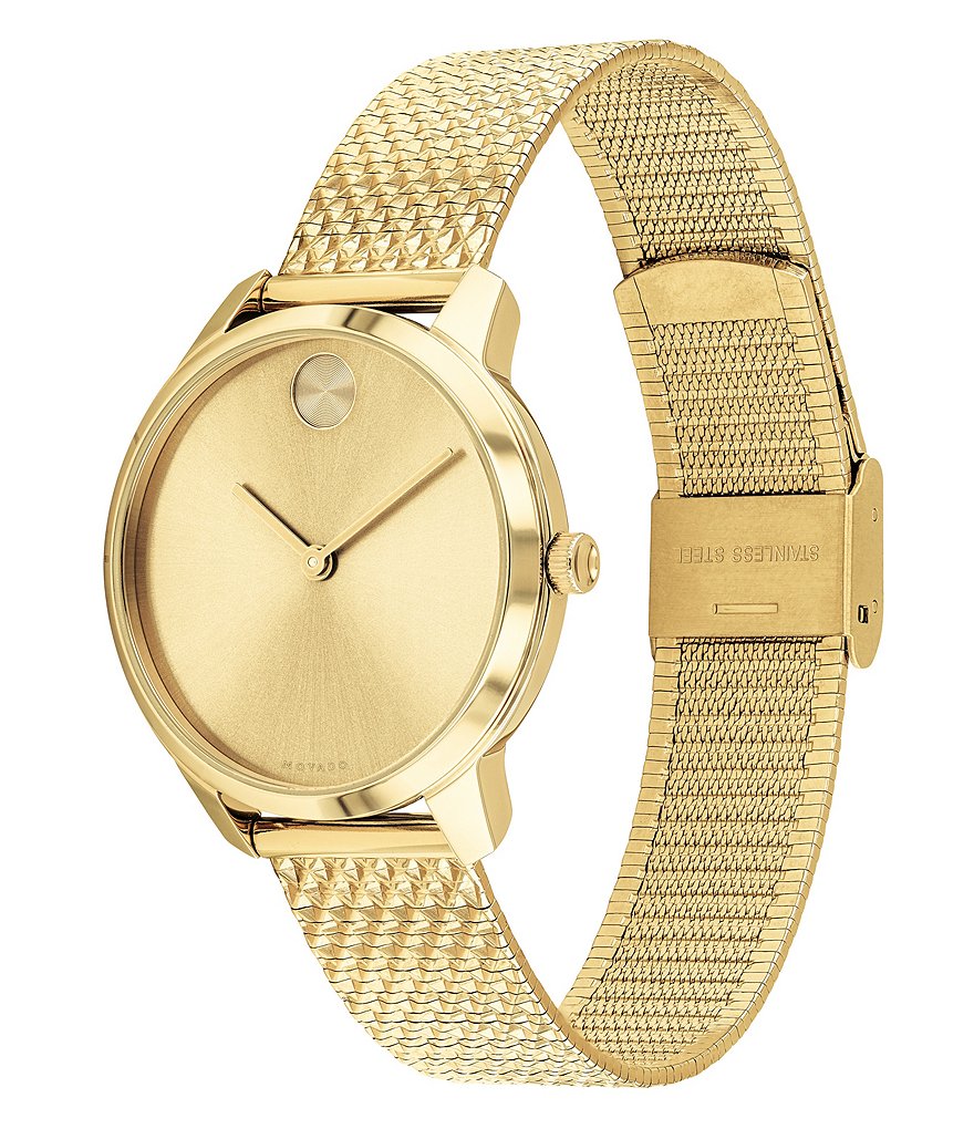 Movado Bold Stainless Steel Goldtone Pyramid Bracelet Watch