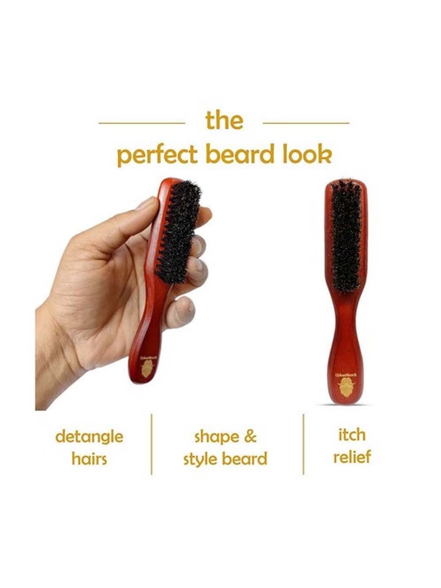 UrbanMooch 100% Boar Bristle Beard Brush with Grass Tree Wooden Handle