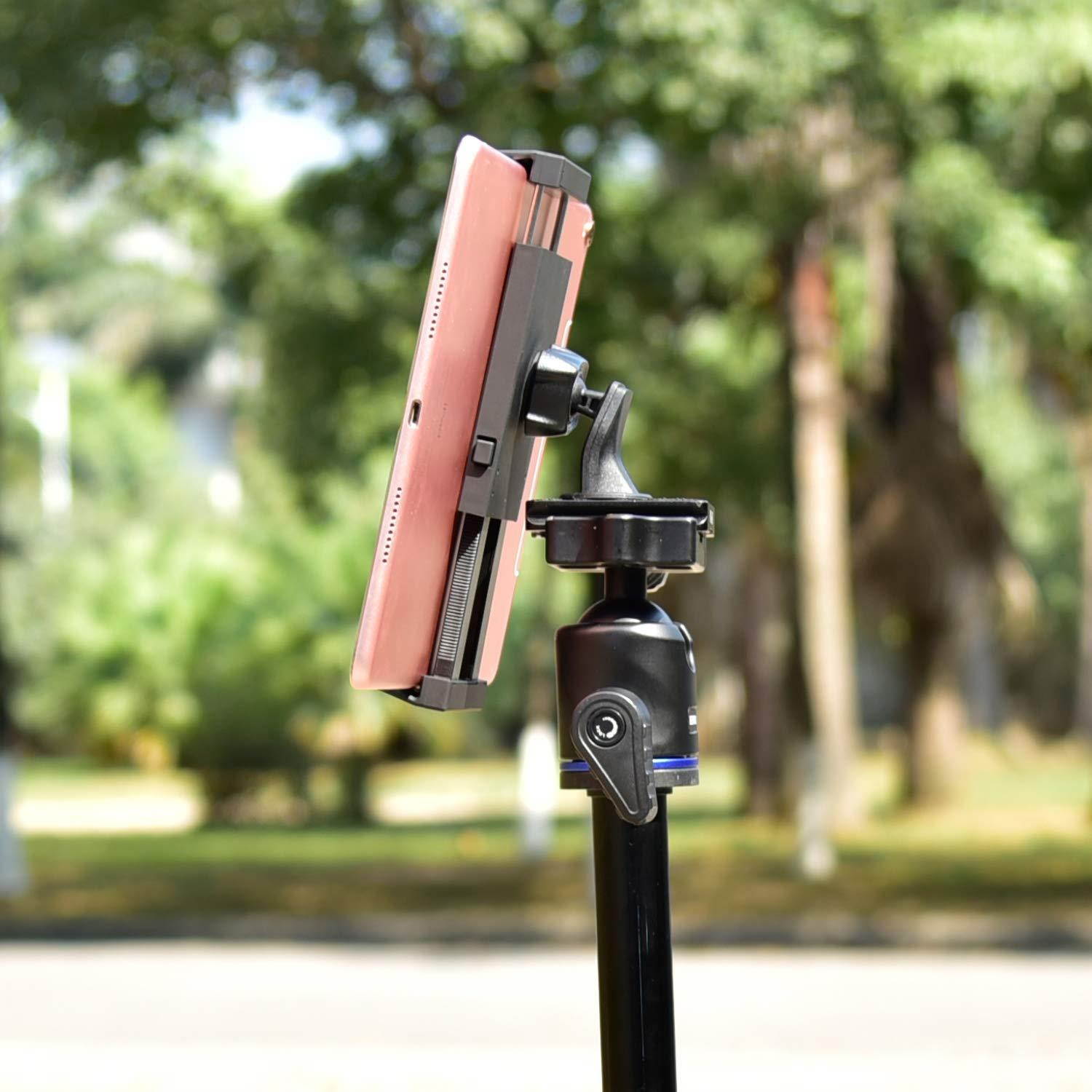 APPS2Car Sturdy Tablet and Phone Tripod Mount for iPad Samsung Tablet Cell Phone More, Rotatable Tiltable Tripod Adapter Stand Clamp Holder for Video Recording Photo Booth Live Music Camera