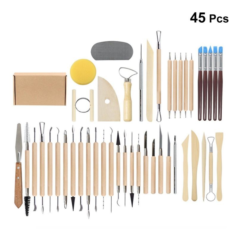 45pcs Ceramic Clay Tools Pottery Sculpting Tools Set for Beginners Professional Art Crafts