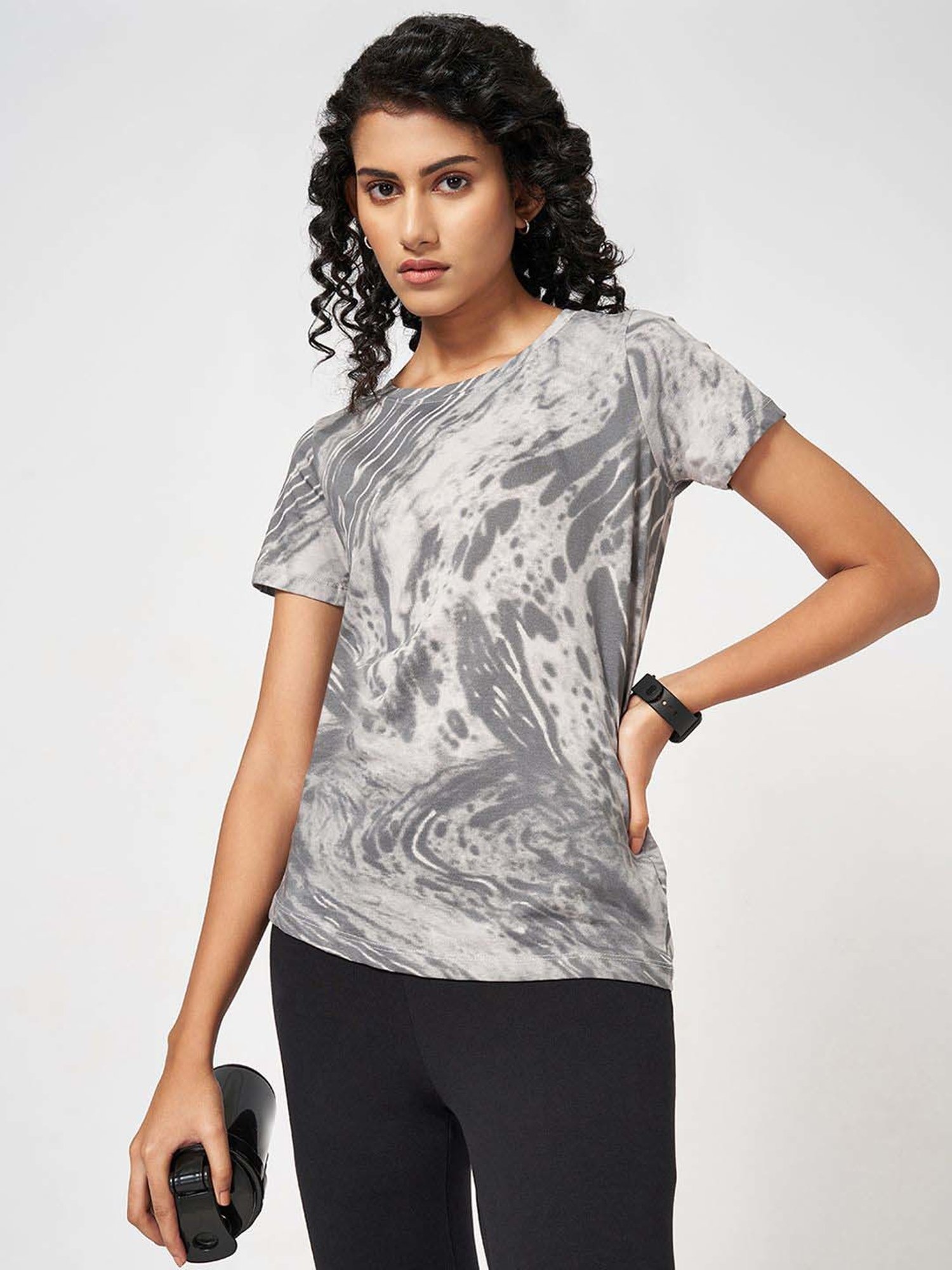 Ajile by Pantaloons Grey Cotton Printed T-Shirt