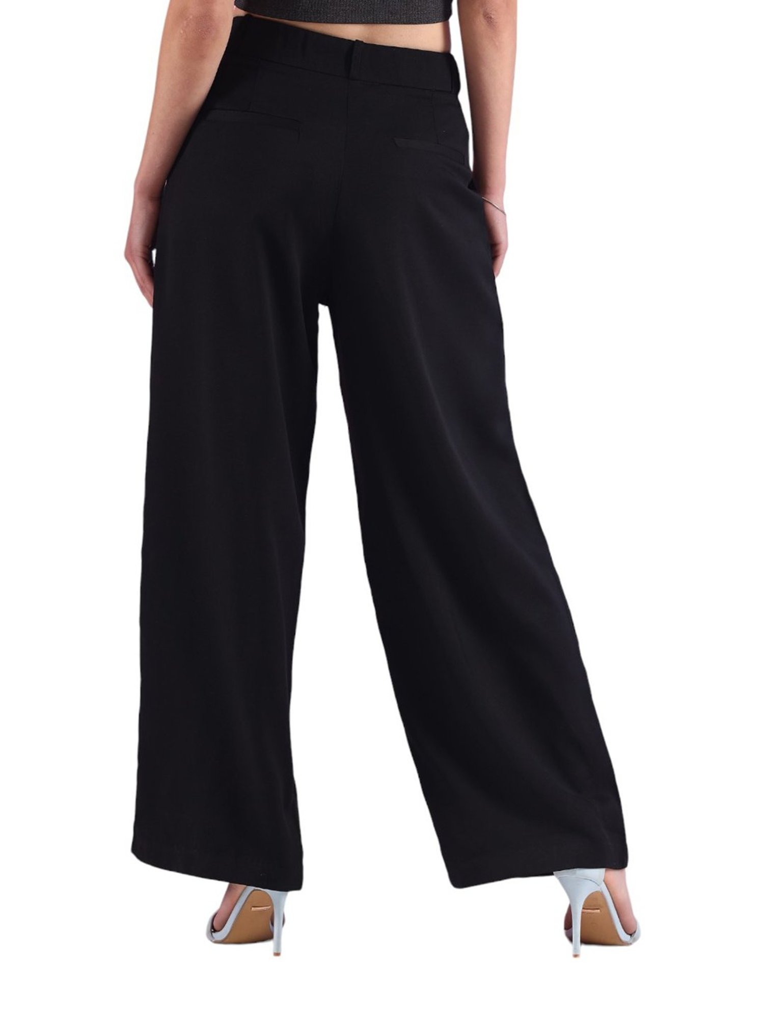 FITHUB Black Regular Fit High Rise Trousers