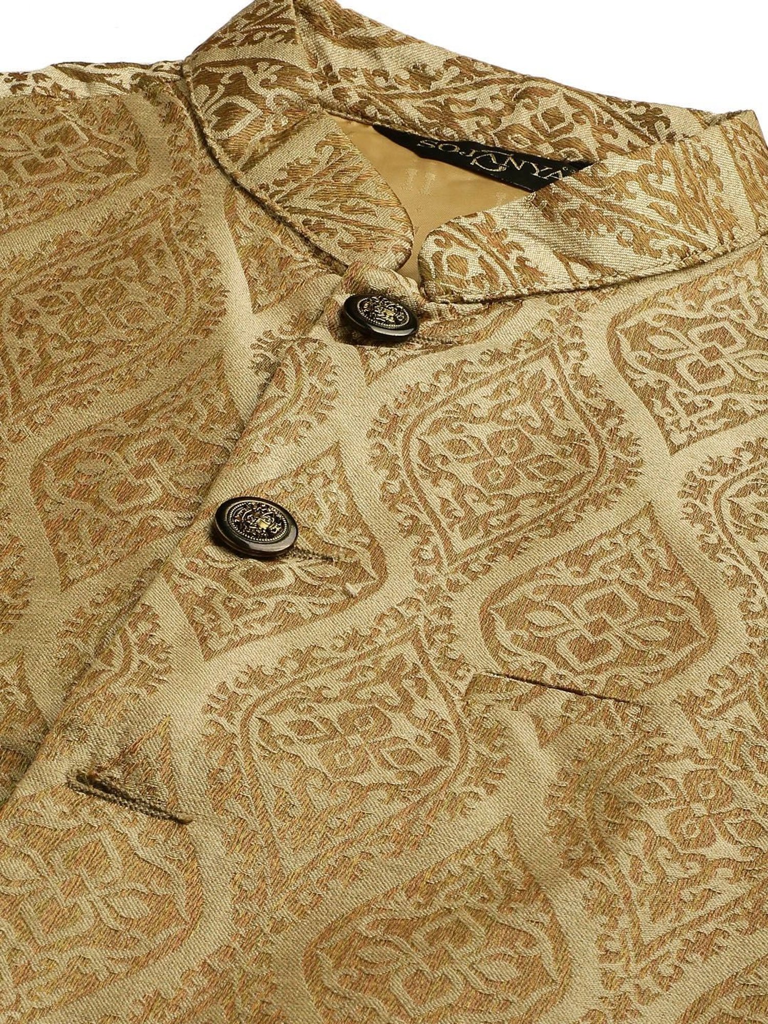 Sojanya Beige Regular Fit Self Pattern Kurta Set With Jacket