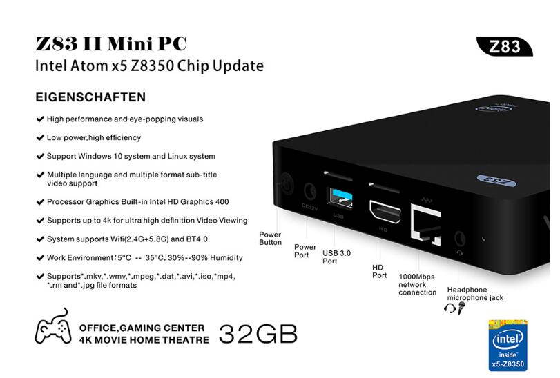 Zero Z83II Windows 10 2.4G+5.8G dual frequency Wifi mini office PC desktop host computer