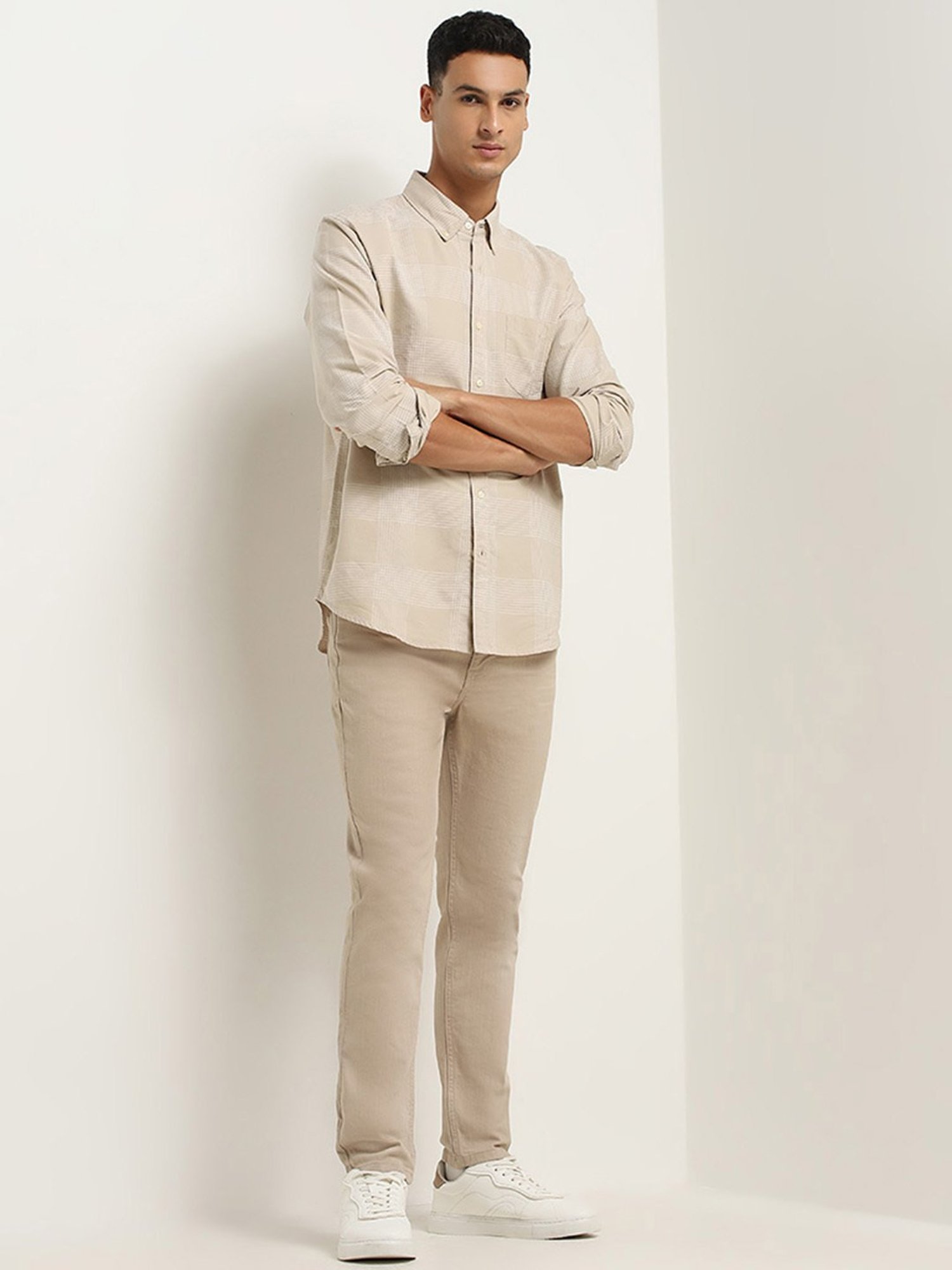WES Casuals by Westside Checks Beige Relaxed-Fit Shirt
