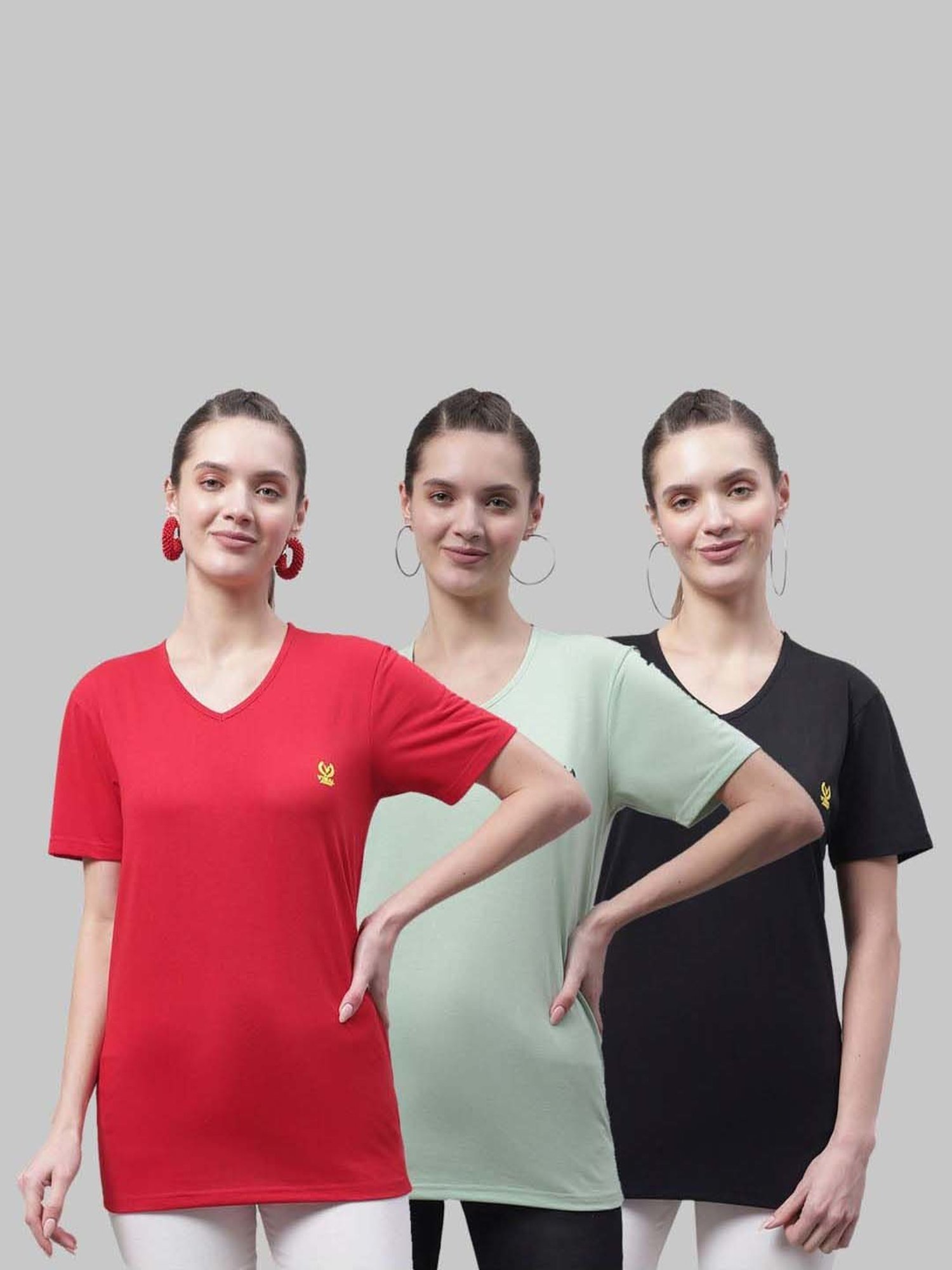 Vimal Jonney Red & Green Cotton Sports T-Shirt - Pack Of 3