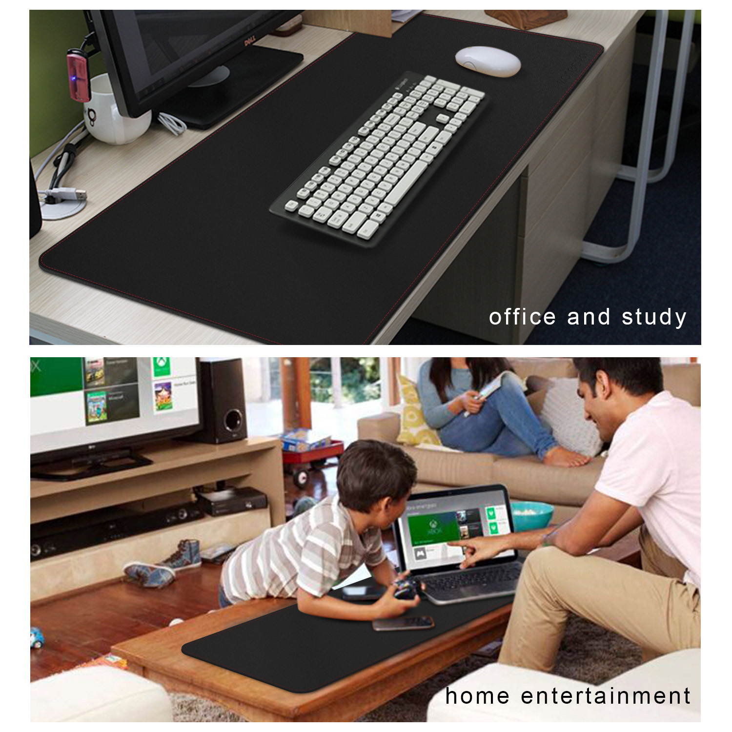 Desk Blotter Protective Mat PU Leather Gaming Mouse Pad  900 *400 MM (Black)