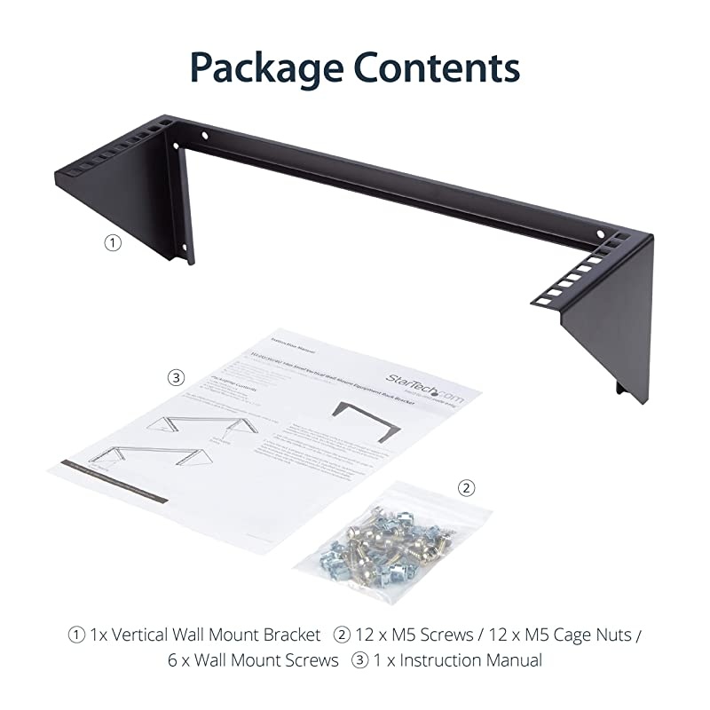 3U Wall Mount Patch Panel Bracket 19 in Steel Vertical Patch Panel Mounting Rack for Networking Equipment RK319WALLV