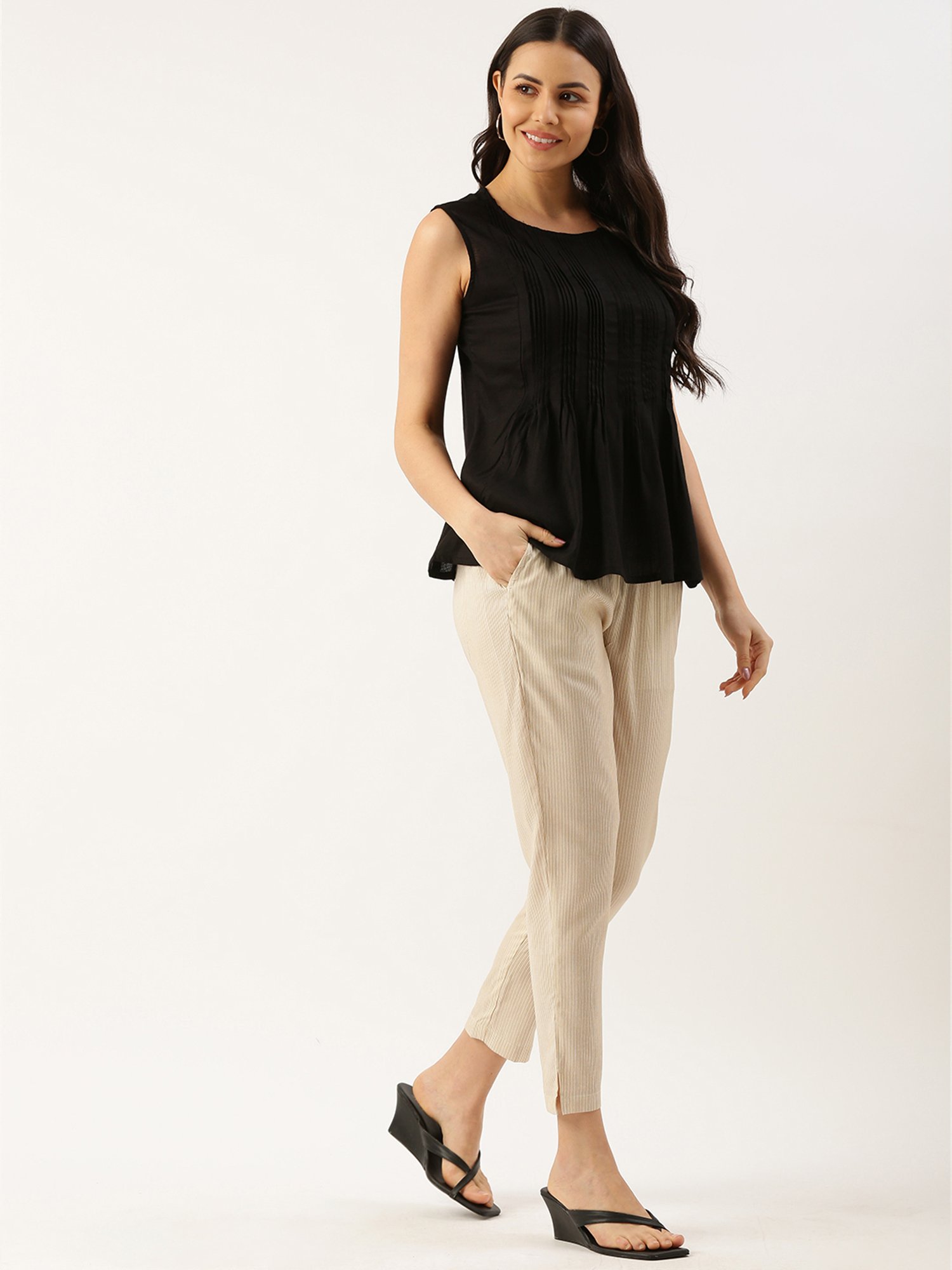 Amukti Beige Striped Pants