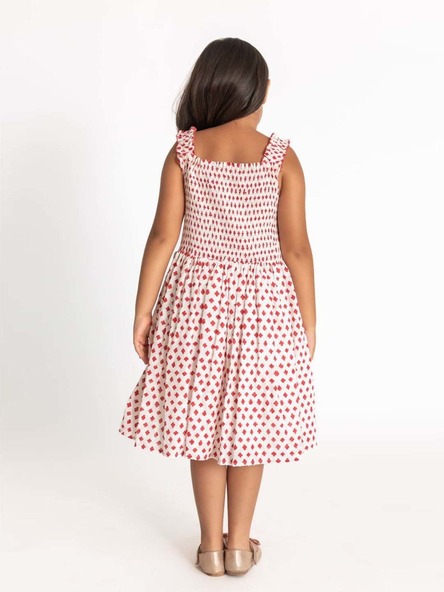 A Little Fable Kids Red & White Cotton Printed Dress