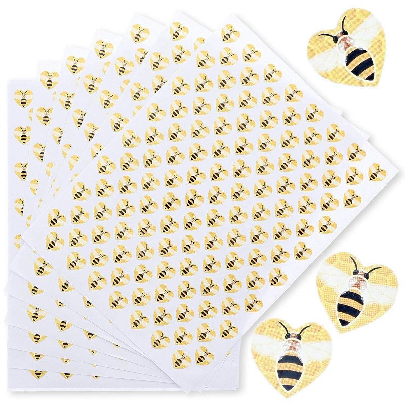 1050 Count Heart Shaped Bee Stickers 1 inch Colorful Bee Adhesive Labels Sheets for Kids, Party Favor Bags, Decoration, Baby Shower, Greeting Cards