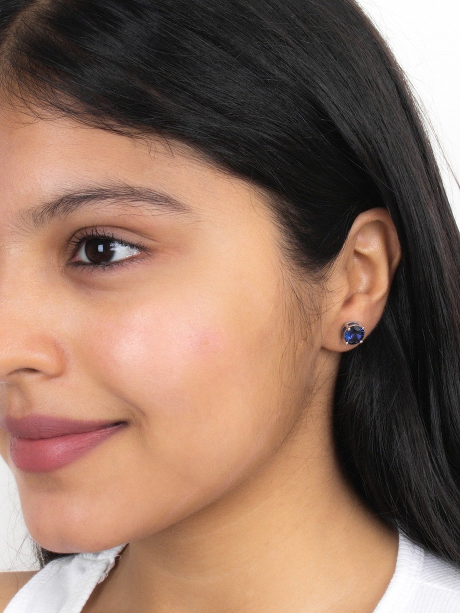 Ornate Jewels 92.5 Sterling Silver Blue Sapphire Solitaire Stud Earrings