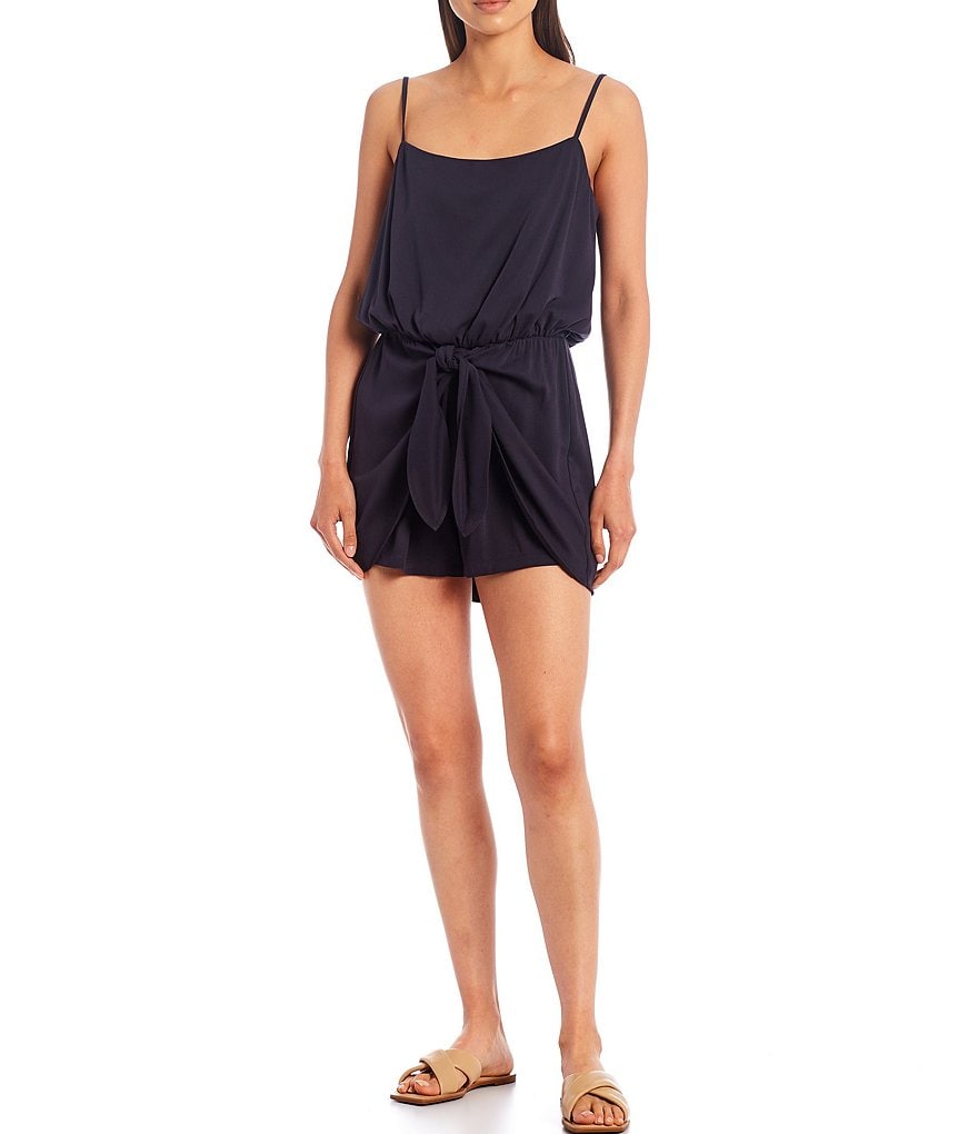 Gianni Bini Mary Tie Waist Square Neck Sleeveless Romper