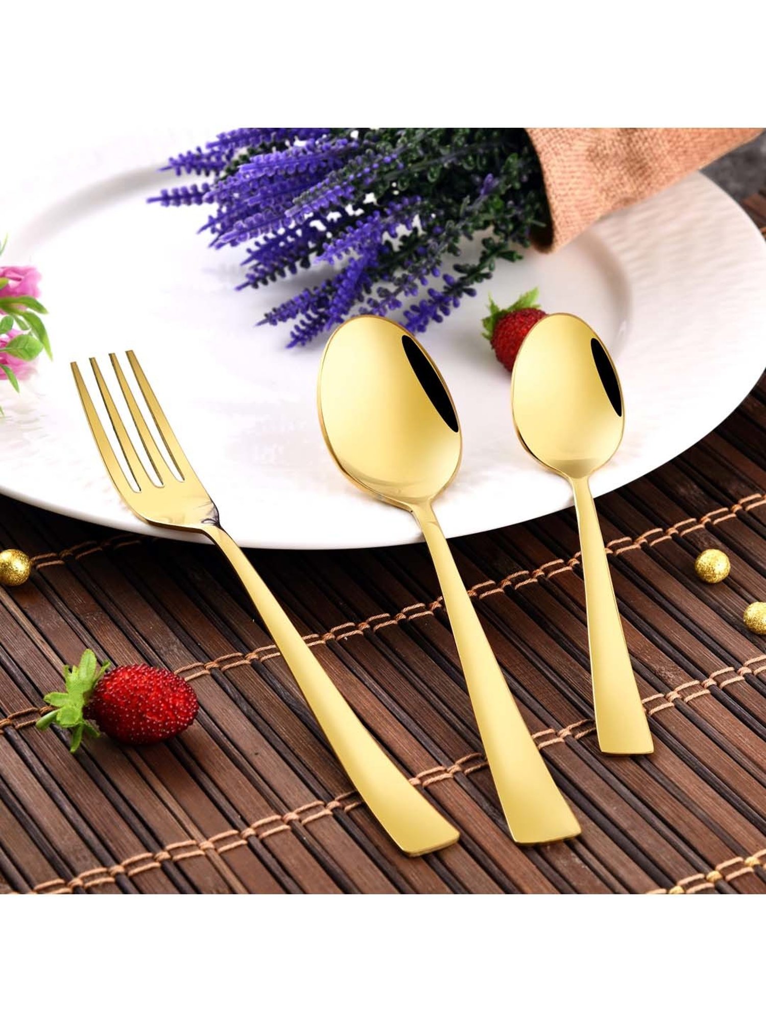 FnS Alexa Gold Stainless Steel Cutlery - Set of 18