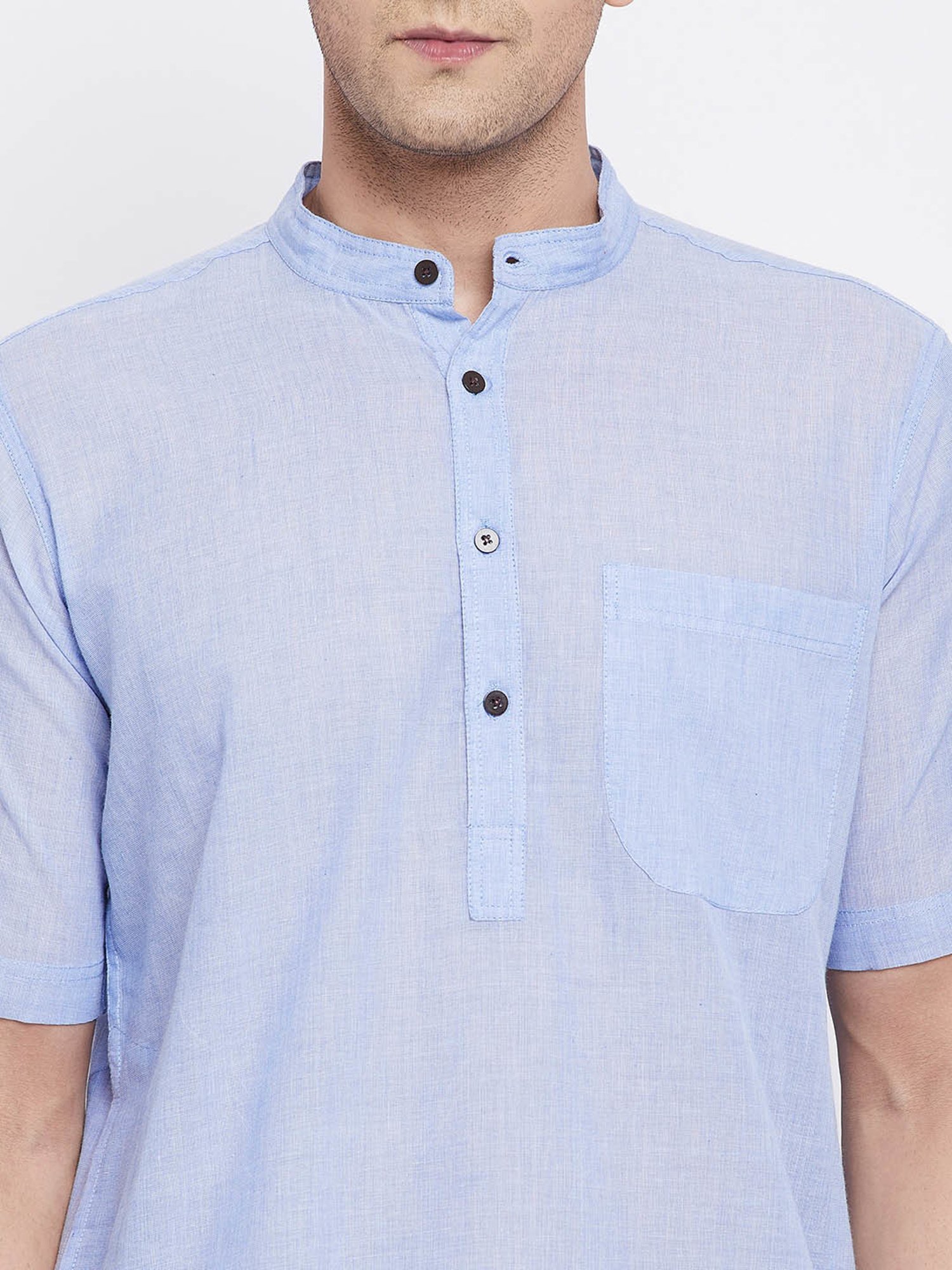 Even Blue Self Design Mandarin Collar Kurta