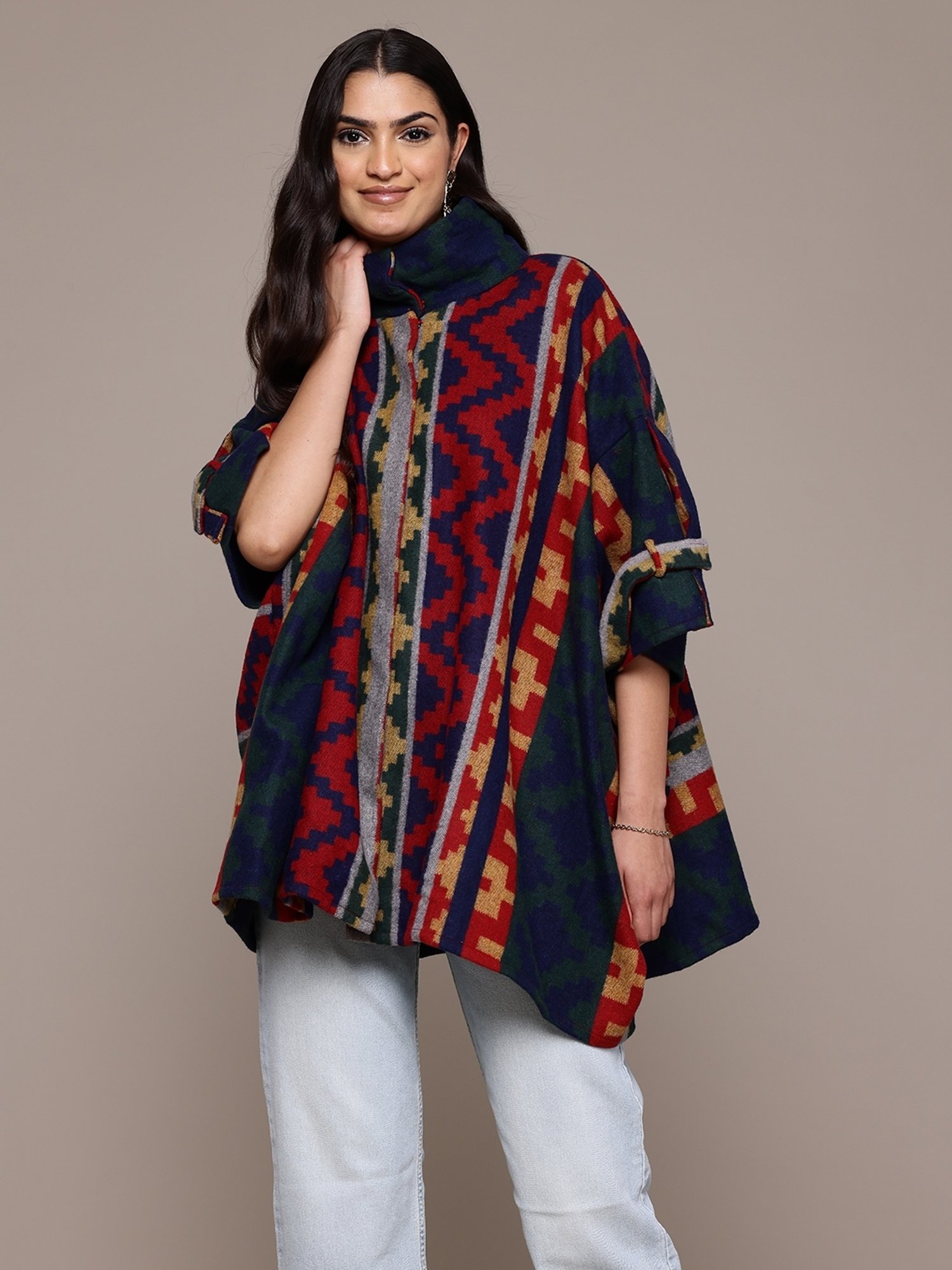 aarke Ritu Kumar Blue Multi Poly Blend Abstract Shrug