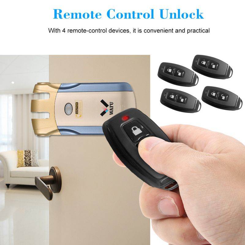 WAFU WF-018 Wireless Remote Control Lock Security Invisible Keyless Door Entry Intelligent Lock Zinc Alloy Metal with 4 Remote Keys Smart Home Villa Office Access Control Security System