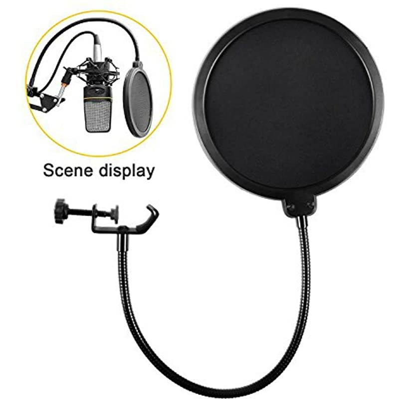 Microphone Pop Filter For Blue Yeti and Any Other Microphone Dual Layered Wind Pop Screen With Flexible 360 Gooseneck Clip Stabilizing Arm By