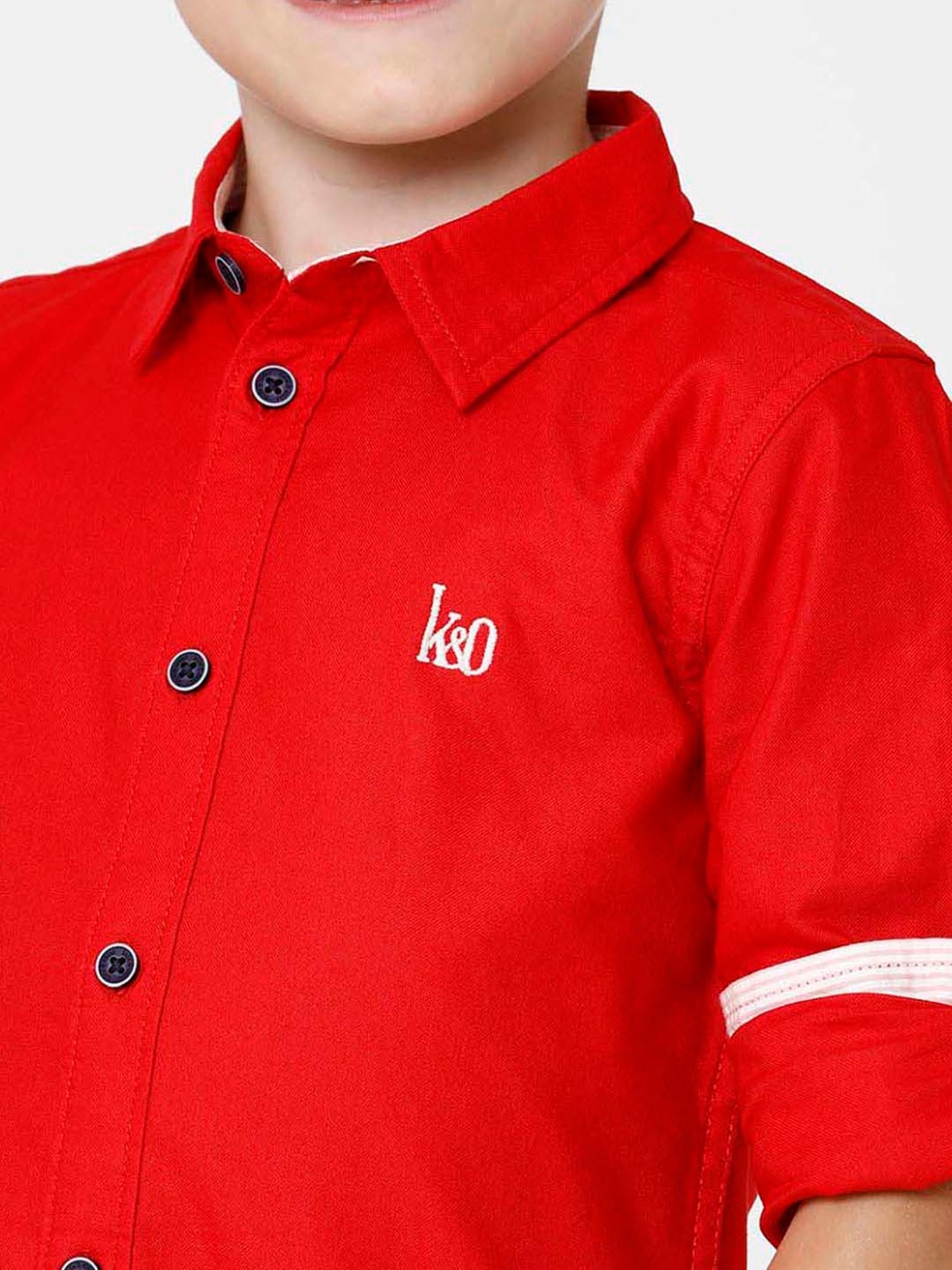 Kate & Oscar Kids Red Cotton Regular Fit Full Sleeves Shirt