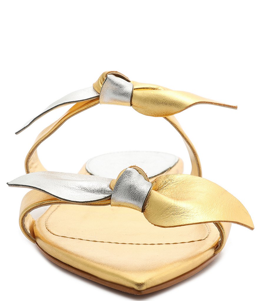 Schutz Elora Flat Bow Knot Metallic Leather Sandals