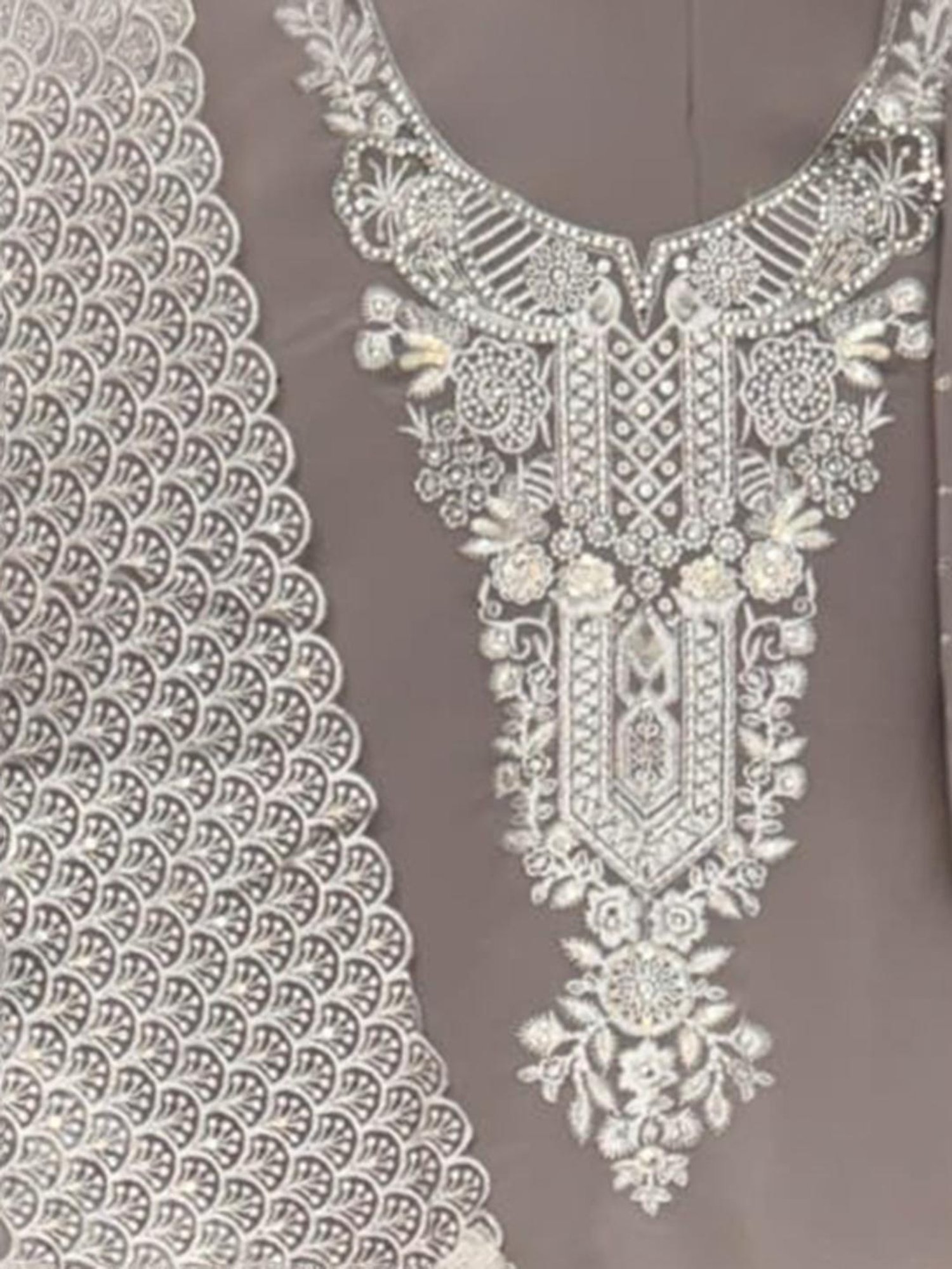 Odette Grey Embroidered Unstitched Dress Material