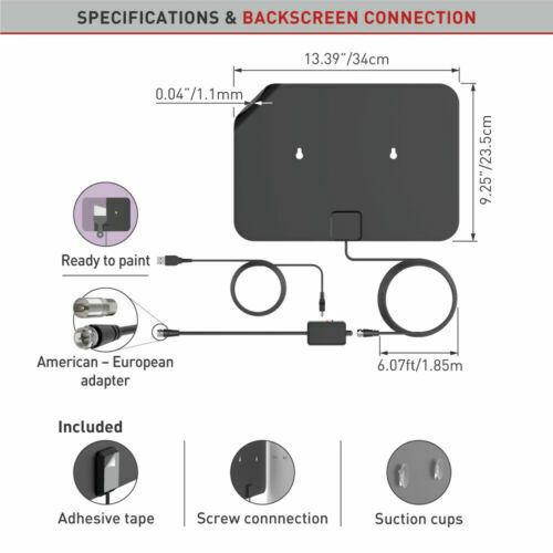 Antenna Digital HD TV Amplified Mile Ultra Thin 60 Miles Range Indoor 1080P 4K