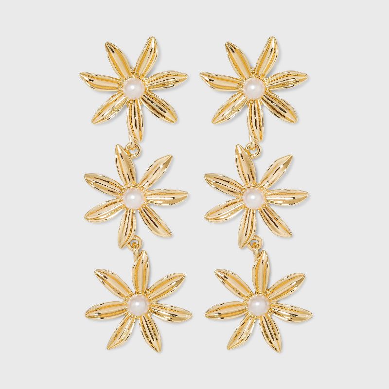 SUGARFIX by BaubleBar Stacked Flower Drop Earrings - Gold