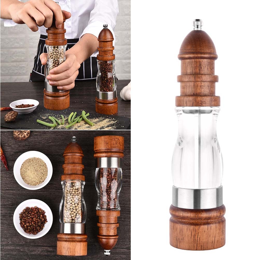 1pc Kitchen Gadget Acrylic Manual Pepper Grinder Seasoning Bottle Box Salt Pepper Container (Brown 8" OPP Package)