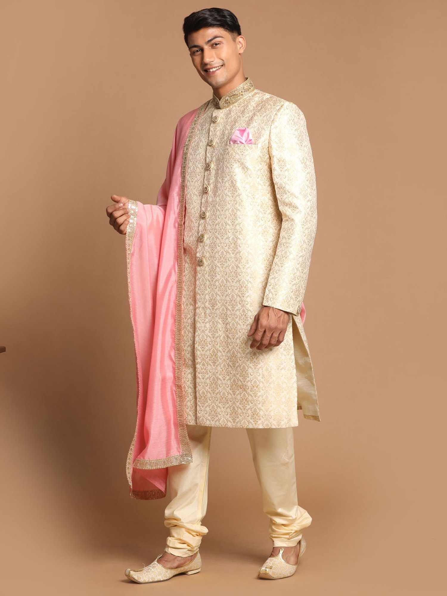 Benstoke Black & Maroon Regular Fit Sherwani Set