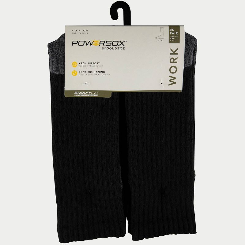 PowerSox Men's Workwear 6pk Crew Athletic Socks  - Black 6-12.5