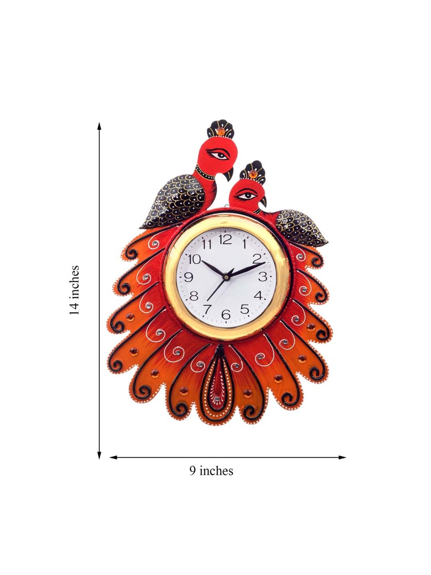 eCraftIndia Handcrafted Papier-Mache 2 Peacocks Decorative Wall Clock