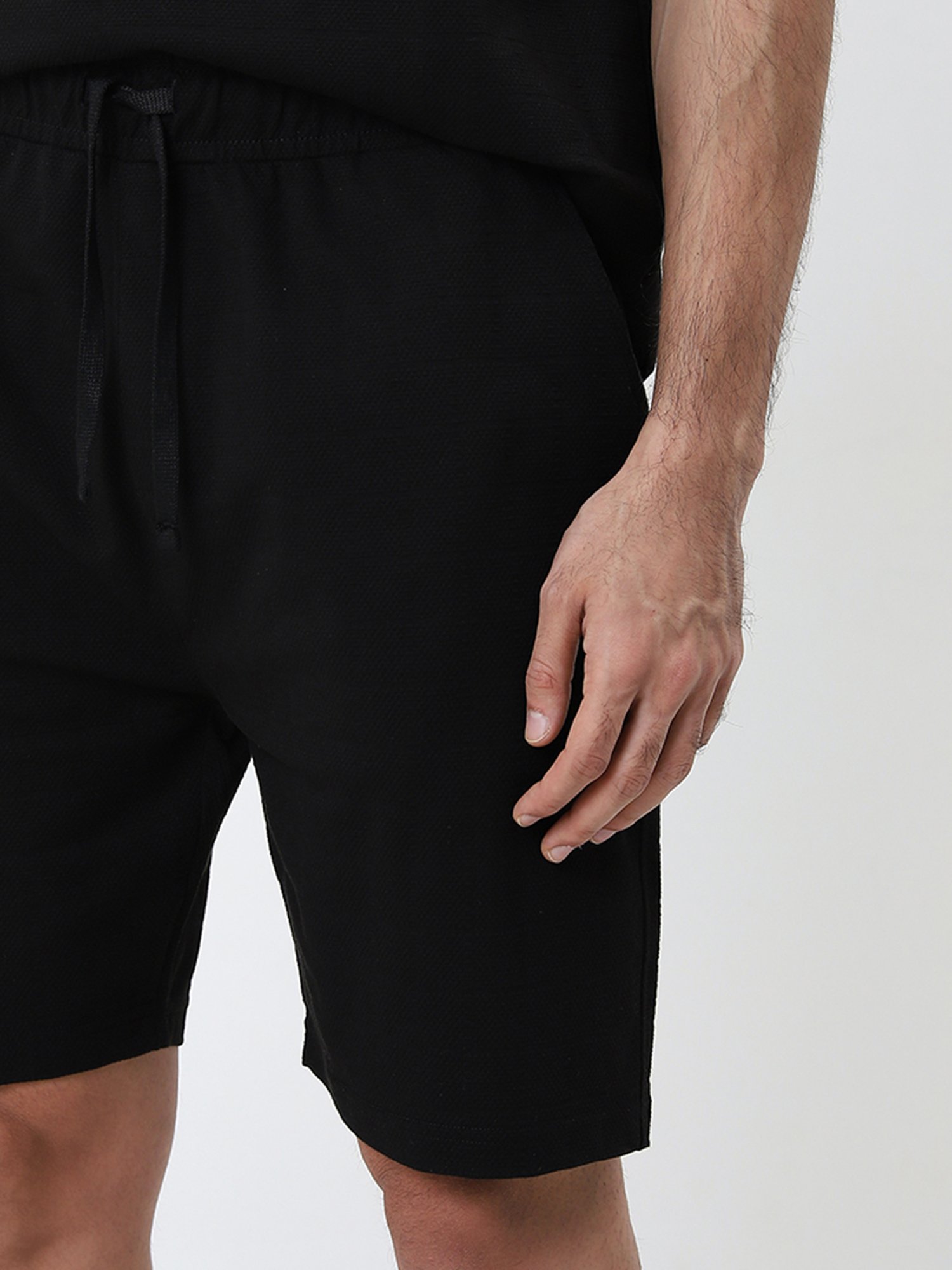 WES Lounge by Westside Black Mid-Rise Relaxed-Fit Cotton Blend Shorts