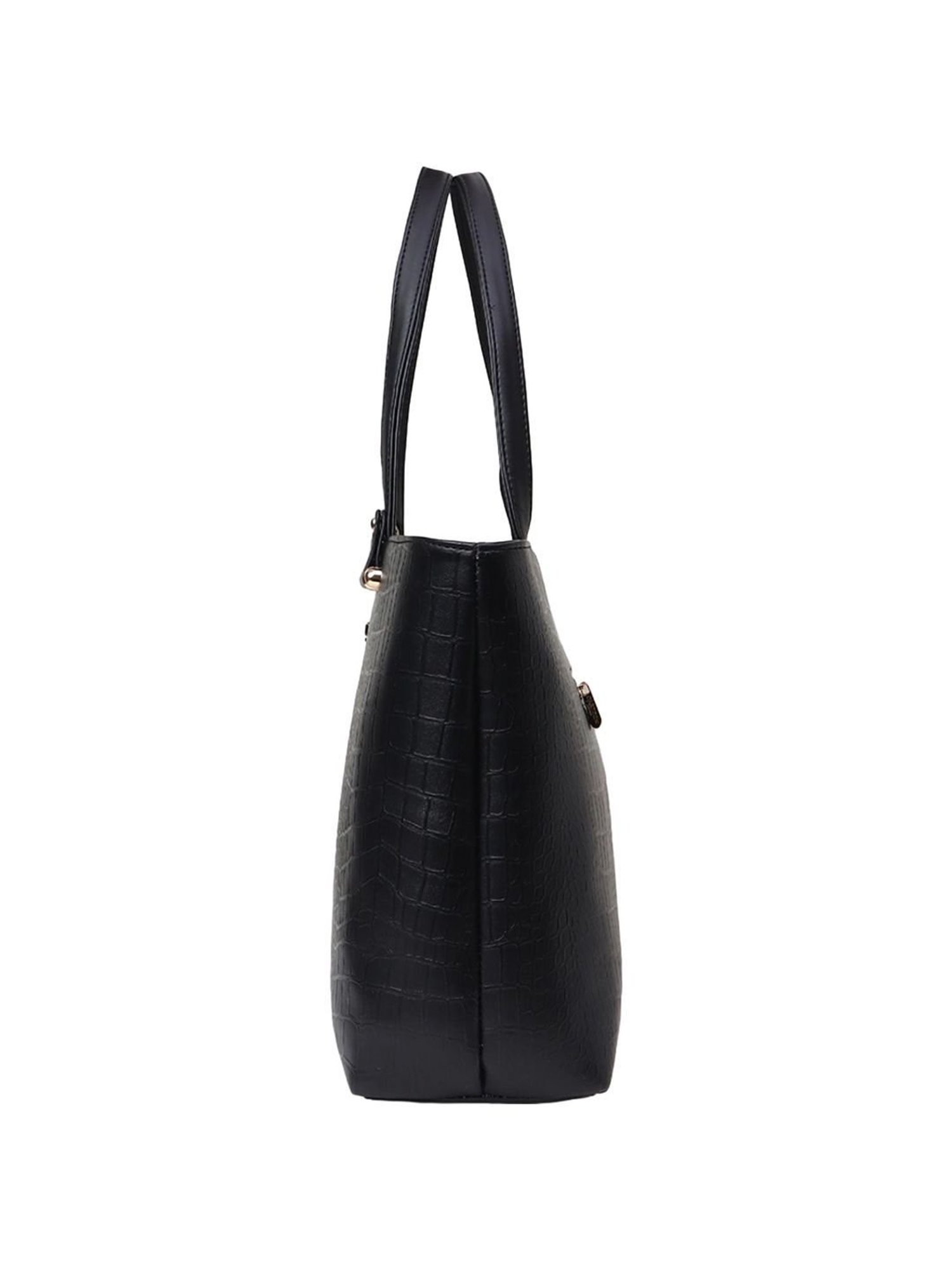 Carlton London Black Textured Medium Tote Handbag