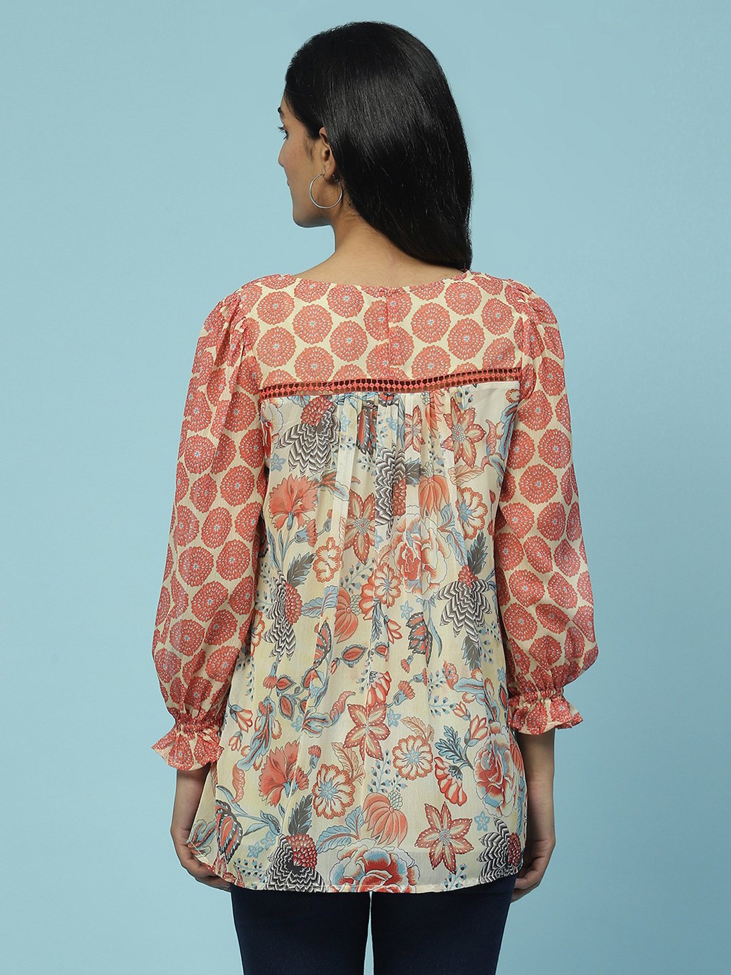 aarke Ritu Kumar Off White Floral Print Top With Camisole