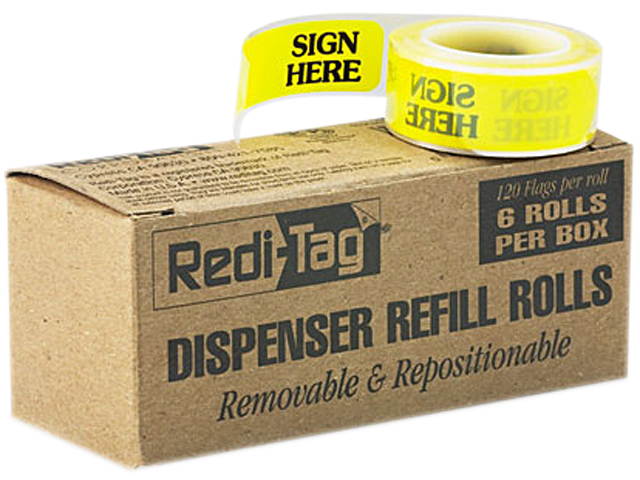 Redi-Tag 91001 Message Right Arrow Flag Refills, "Sign Here", Yellow, 6 Rolls of 120 Flags