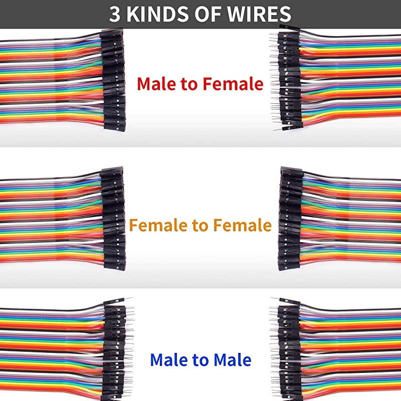 360 Pcs Multicolored Dupont Wire 40 Pin Male to Female x 3 40 Pin Male to Male x 3 40 Pin Female to Female x 3 Breadboard Jumper Wires Ribbon Cables Kit for Arduino 360 Wires