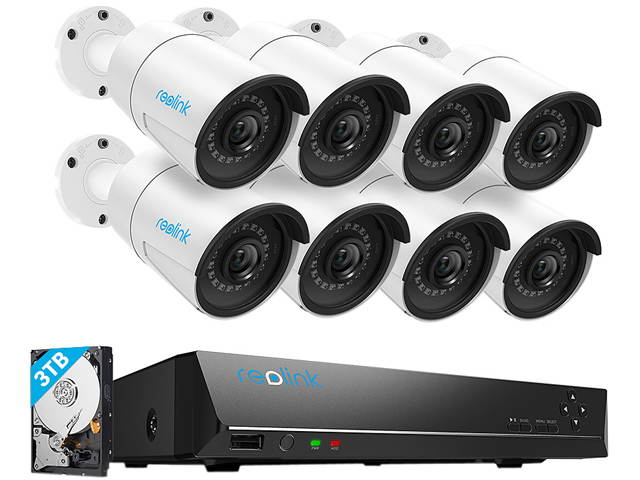Reolink 5MP 16CH POE Security Camera System, 8pcs 5MP PoE Cameras with 16 Channel PoE NVR Recorder, Pre-Installed 3TB Hard Drive, Waterproof for Outdoor Indoor Use, 24/7 Recording,100ft Night Vision