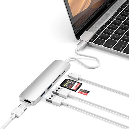 Satechi Slim Aluminum Type-C Multi-Port Adapter V2 with USB-C PD, 4K HDMI (30Hz), Micro/SD Card Readers, USB 3.0 - Compatible with 2020/2018 MacBook Pro, 2020/2019/2018 MacBook Air, 2020/2018 iPad Pro