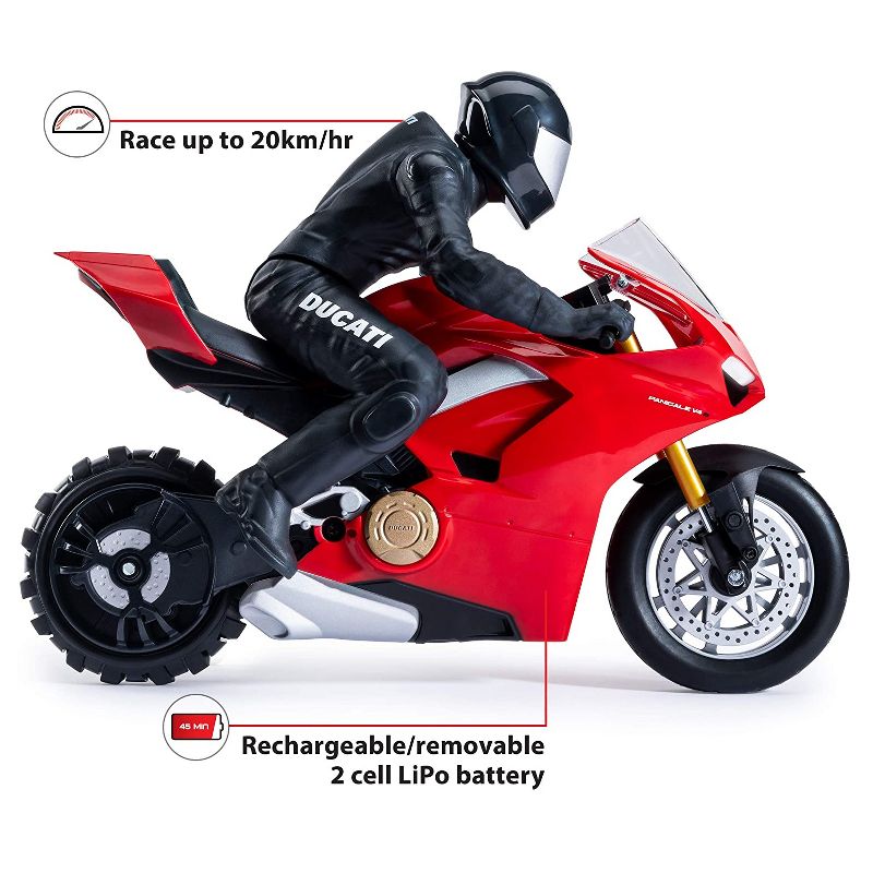 Upriser Ducati Authentic Panigale V4 S Remote Control Motorcycle with Removable Rider, Display Stand, and USB Charger, Red