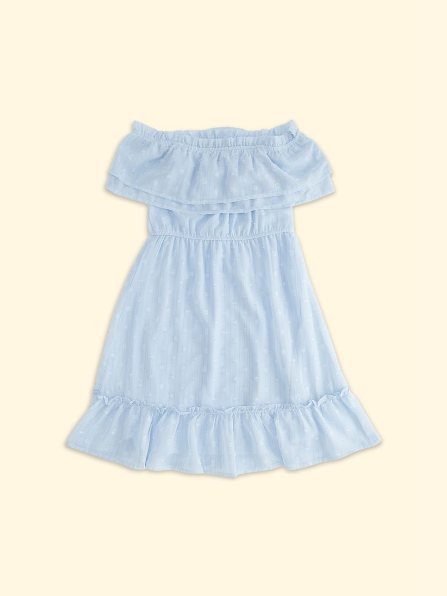 Pantaloons Junior Aqua Blue Cotton Self Pattern Dress