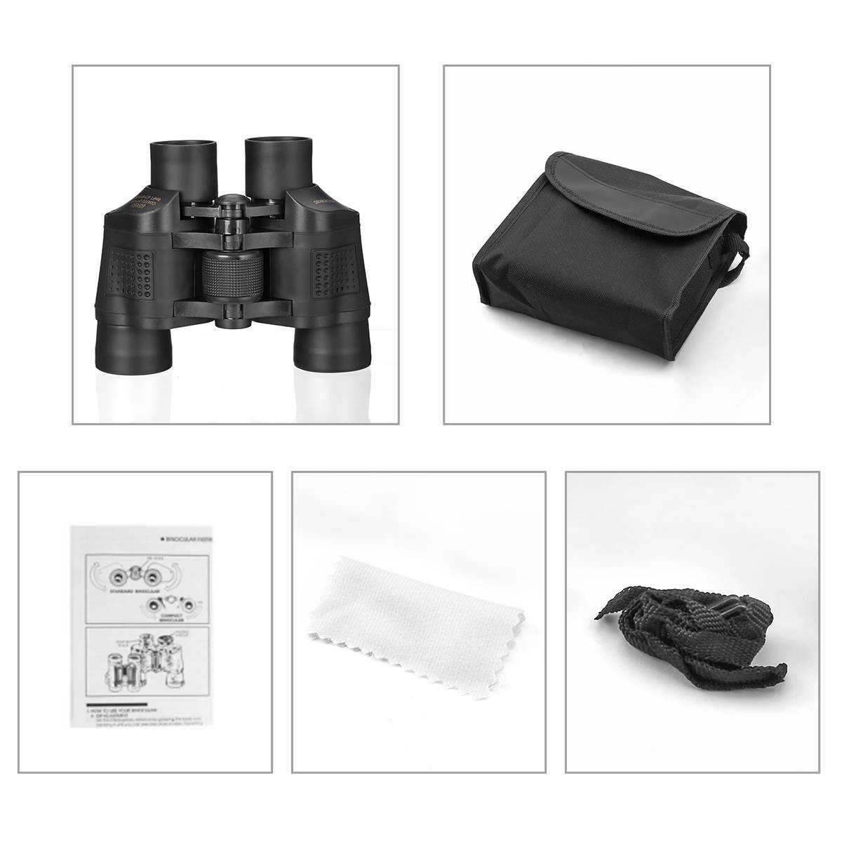 60 x 60 Large View Binoculars Full Size HD Telescope with Night Vision for Outdoor Travel Sightseeing Hunting, Black