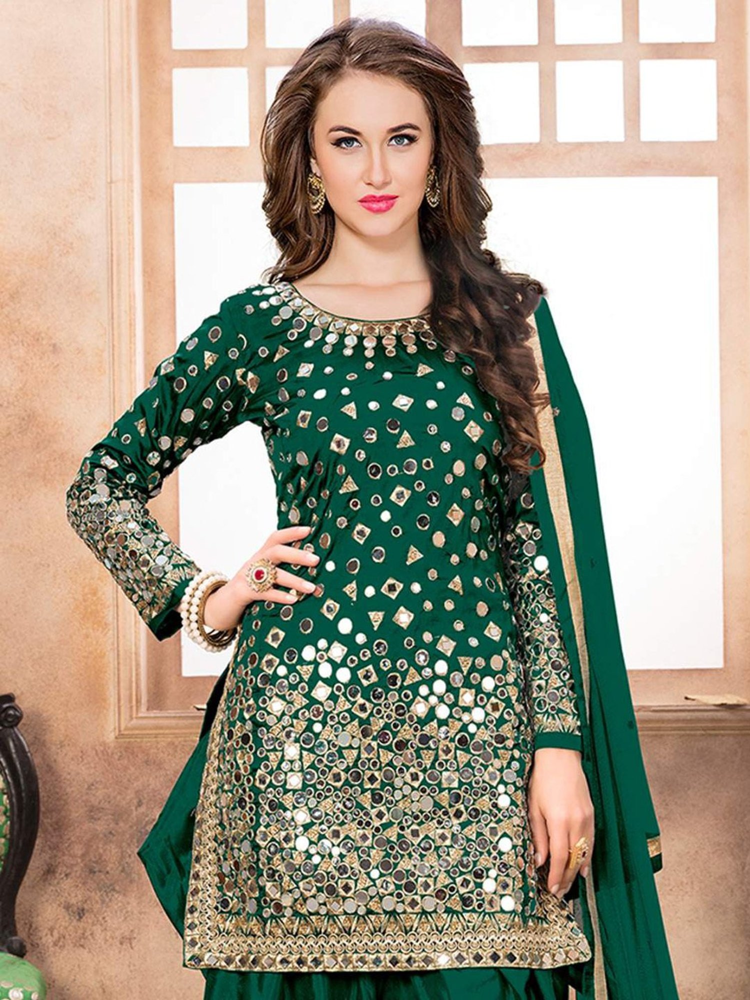 Odette Green Embroidered Unstitched Dress Material