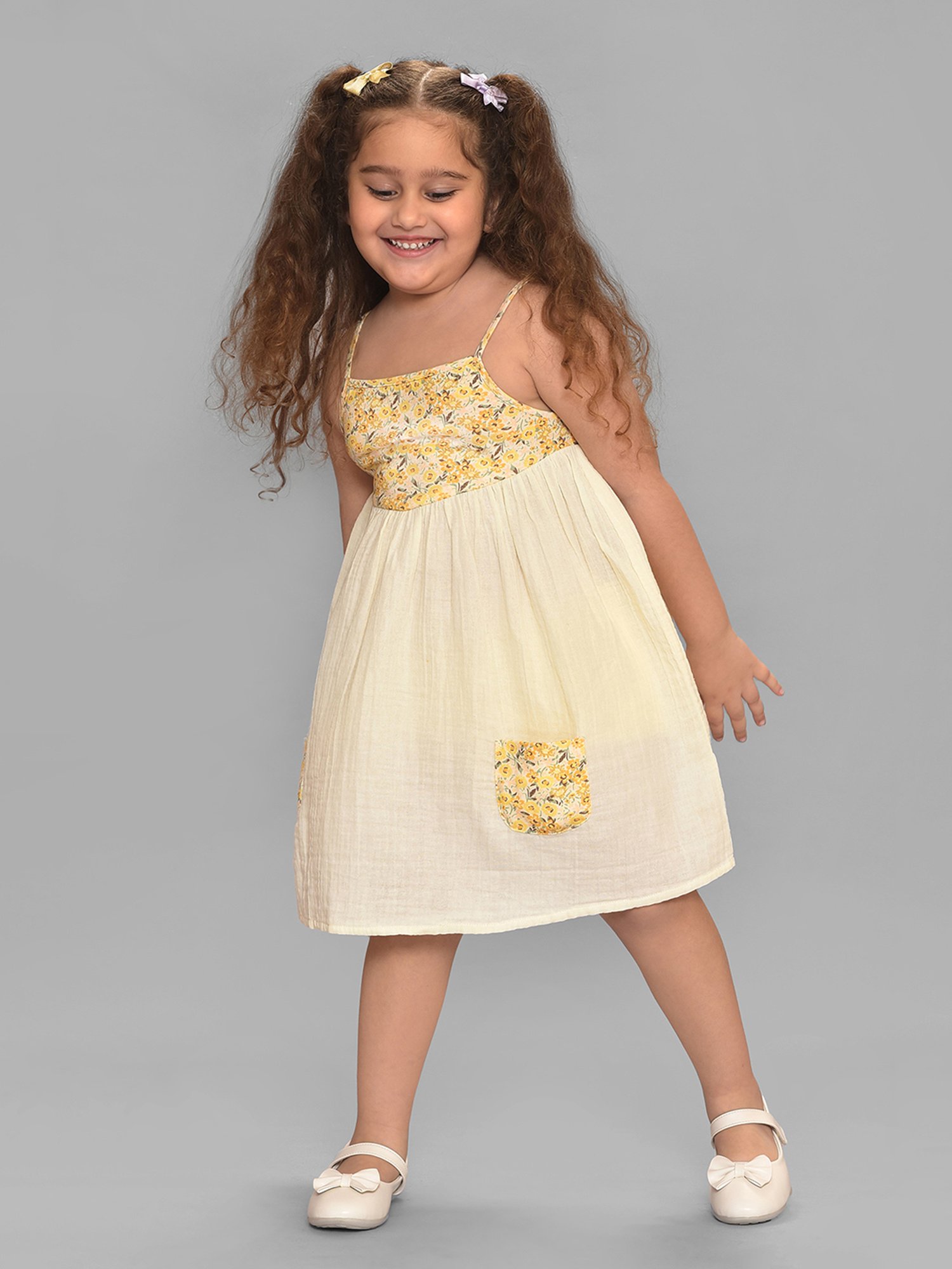 MiArcus Kids White Floral Print Dress