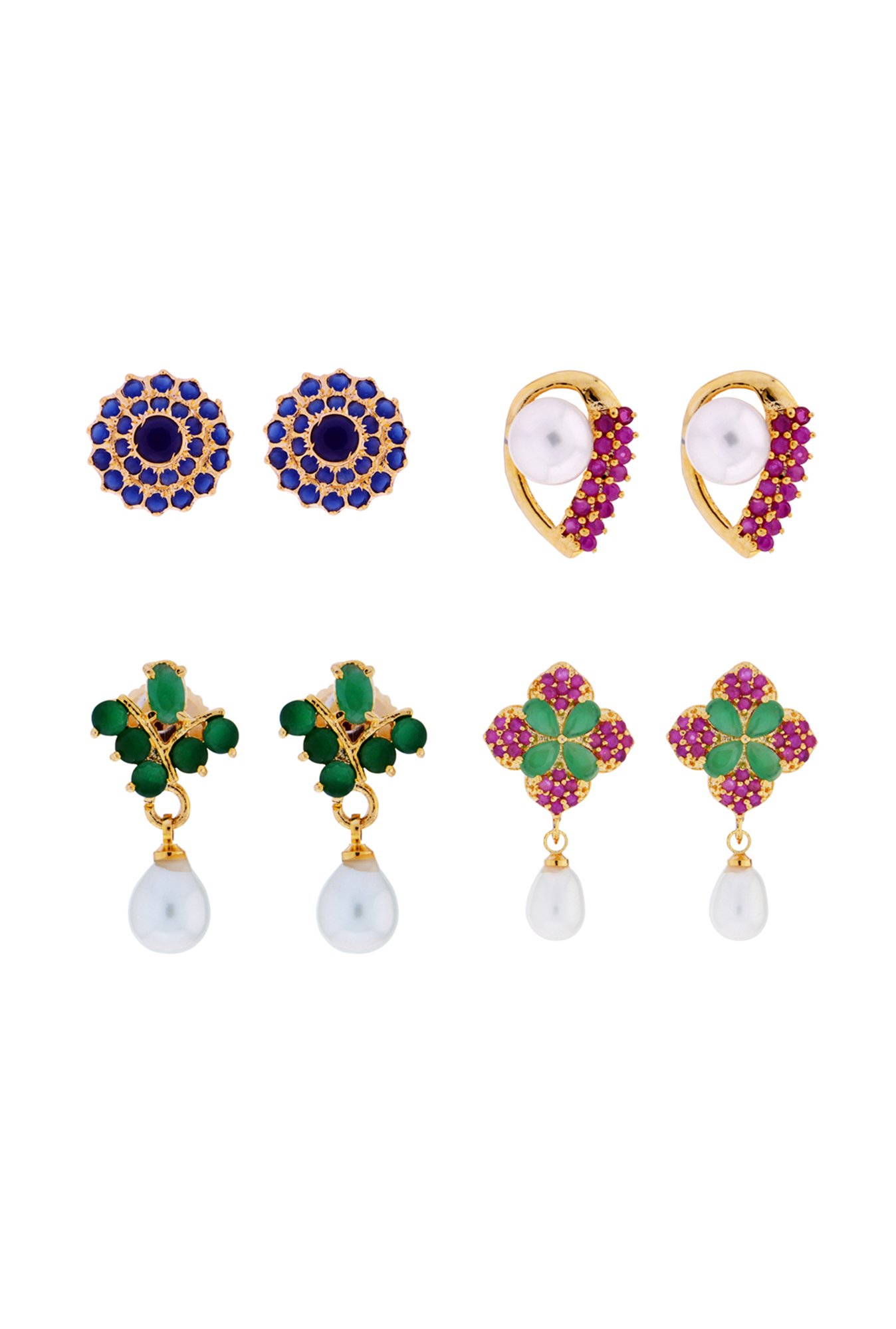 Sri Jagdamba Pearls Golden Alloy Drop, Stud Earring - Set Of 4