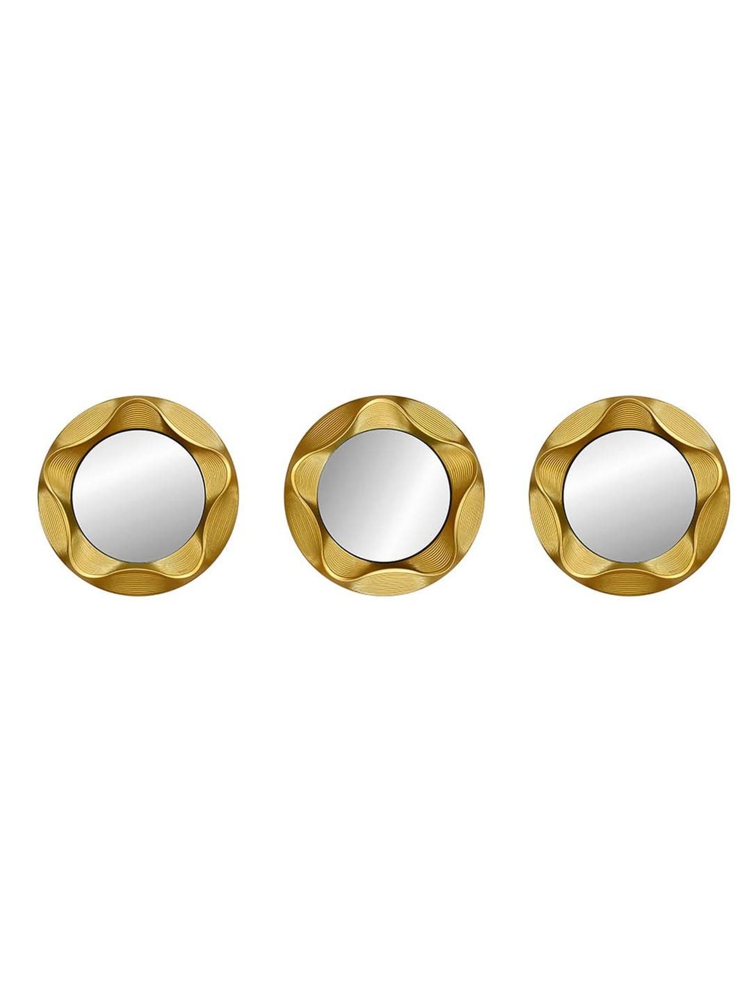 @home Gold Glass 3D Cirque Round Decorative Mirrors - Set of 3