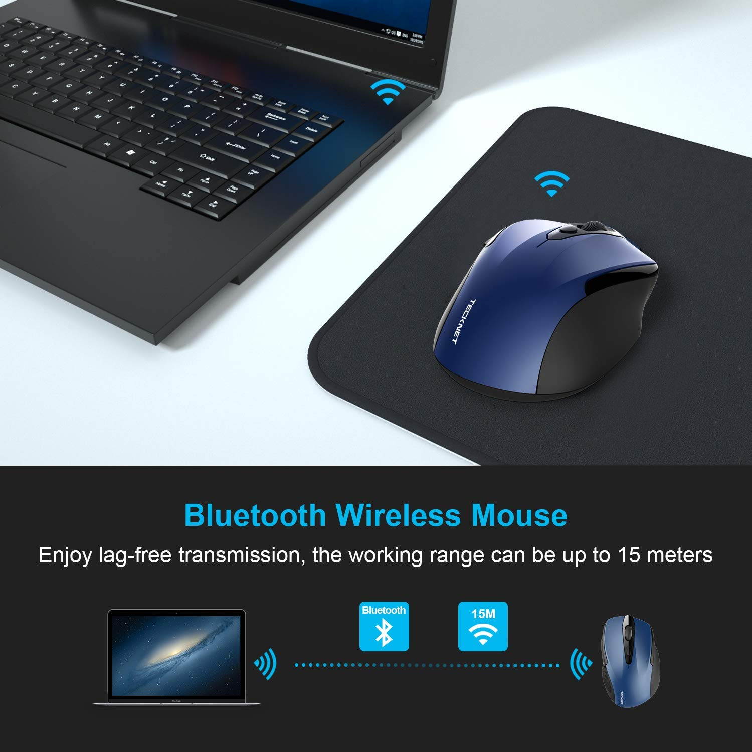 TeckNet 2600DPI Bluetooth Wireless Mouse, 24 Months Battery Life with Battery Indicator, 2600/2000/1600/1200/800DPI (Black)