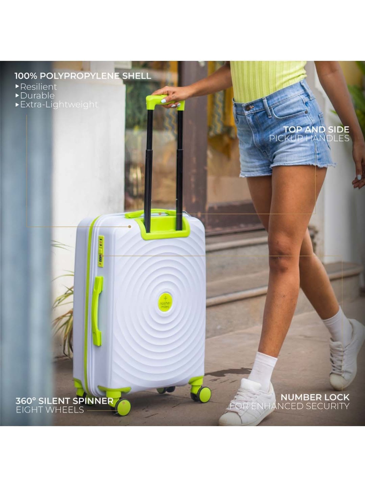 Nasher Miles Goa Hard-sided Polypropylene Set of 2 Lavender Fluorescent Green Trolley Bag(65&75Cm)