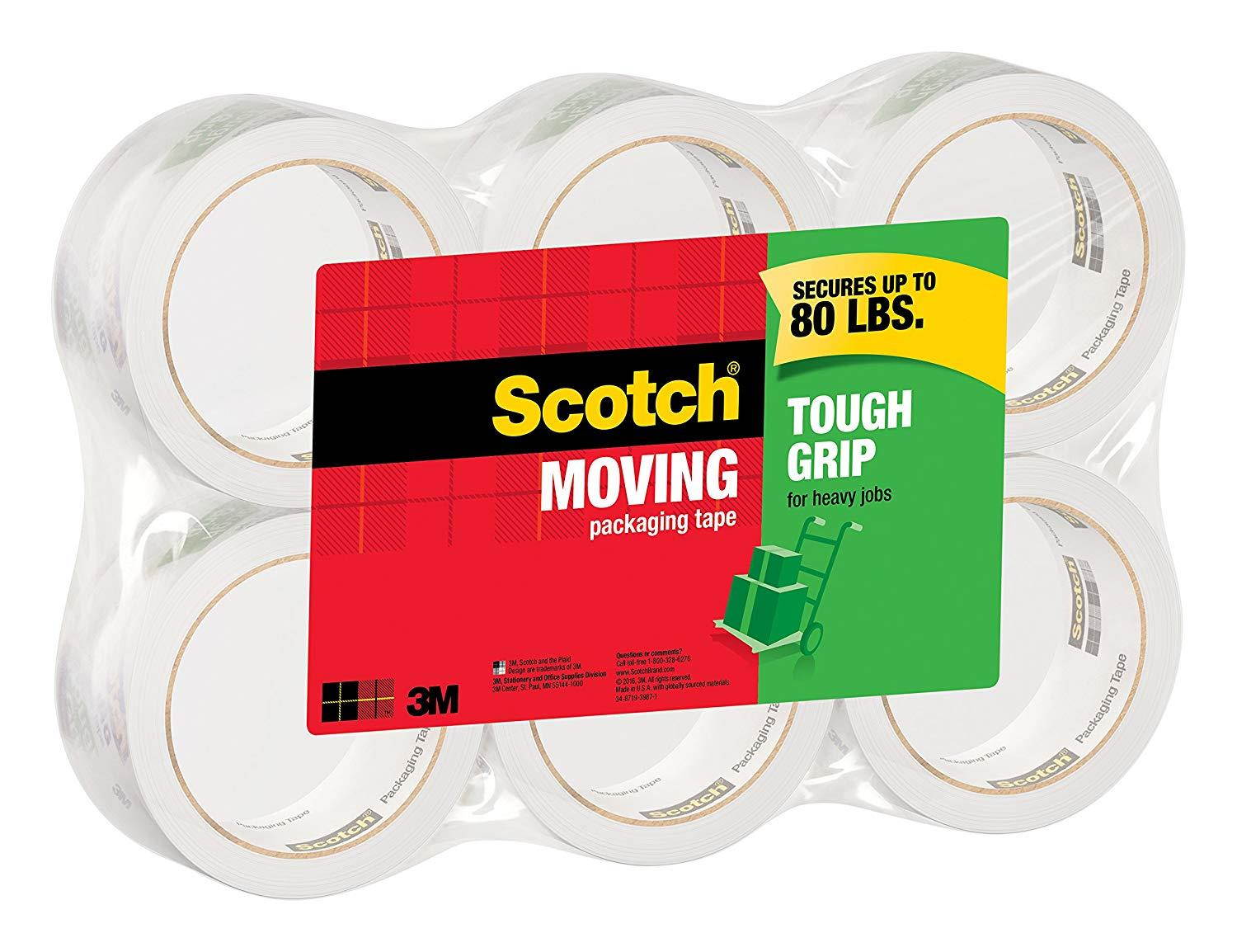 Scotch Tough Grip Moving Packaging Tape, 1.88 in. x 38.2 yd., 6 Roll/sPack (3500S-6)