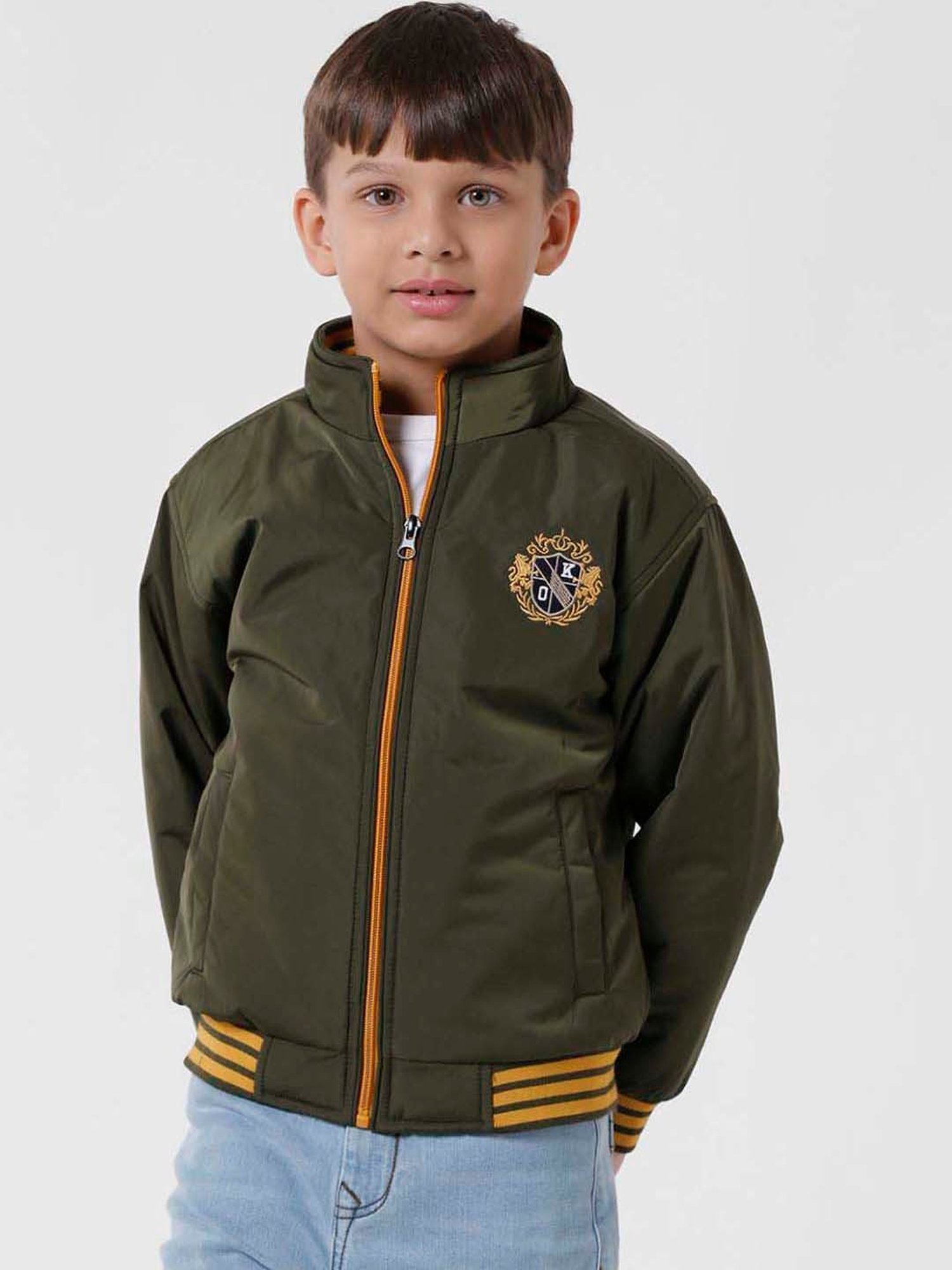 Kate & Oscar Kids Olive Embroidered Full Sleeves Jacket