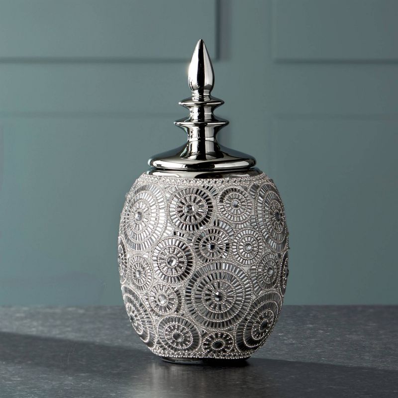 Dahlia Studios Silver 13" High Ceramic Decorative Jar with Lid